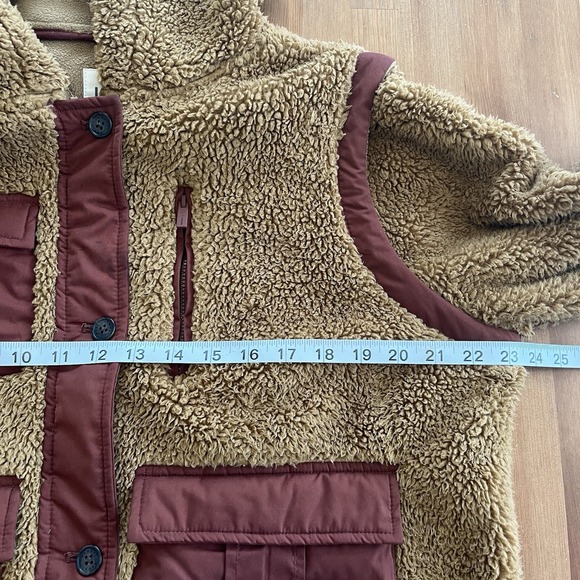 UpWest Womens Jacket Size L Sherpa Teddy Full Zip Pockets Hooded Brown Cropped - Picture 10 of 15